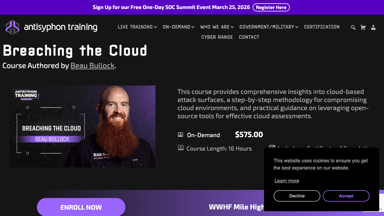antisyphontraining.com - Course - Breaching The Cloud With Beau Bullock preview