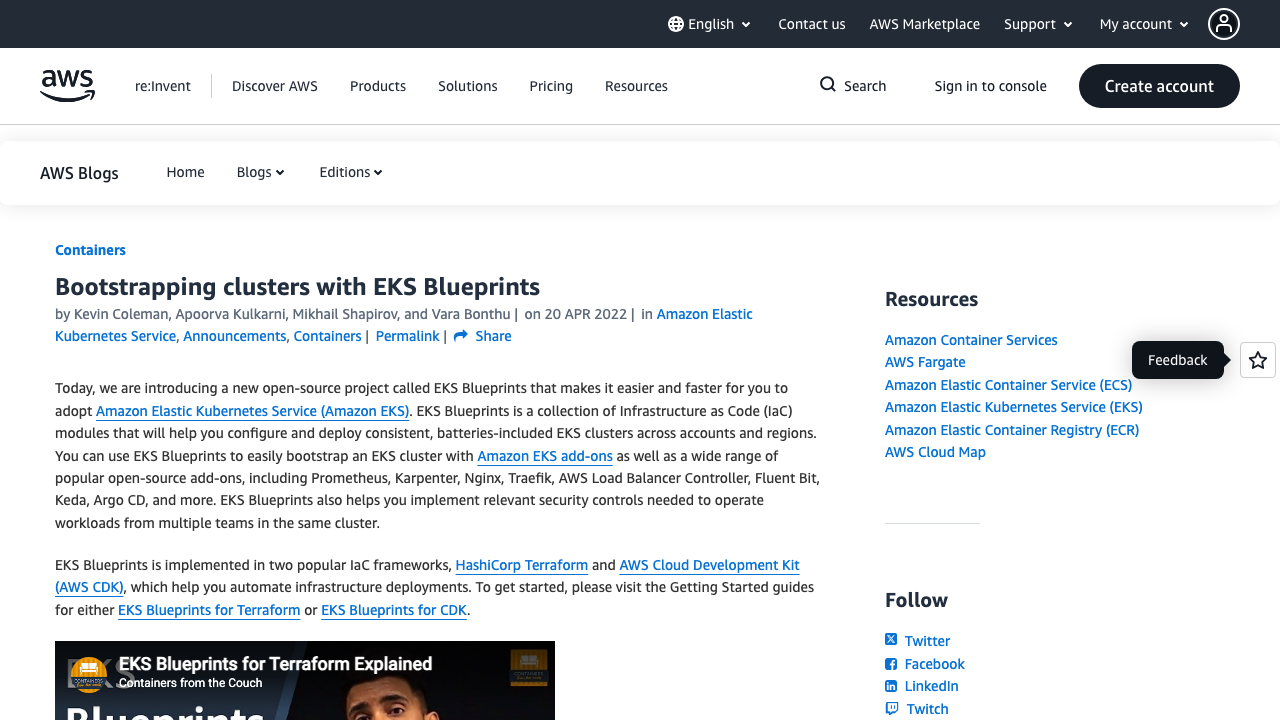 aws.amazon.com - Blogs - Containers - Bootstrapping Clusters With Eks Blueprints preview