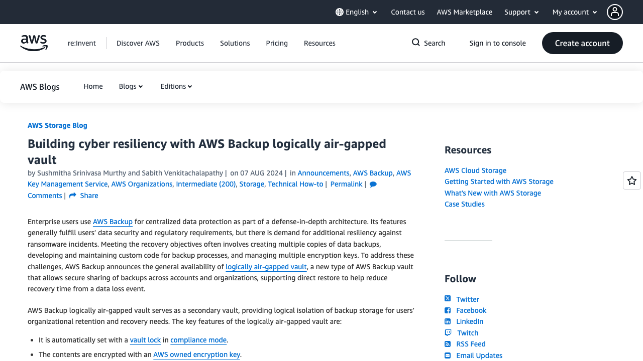 aws.amazon.com - Blogs - Storage - Building Cyber Resiliency With Aws Backup Logically Air Gapped Vault preview