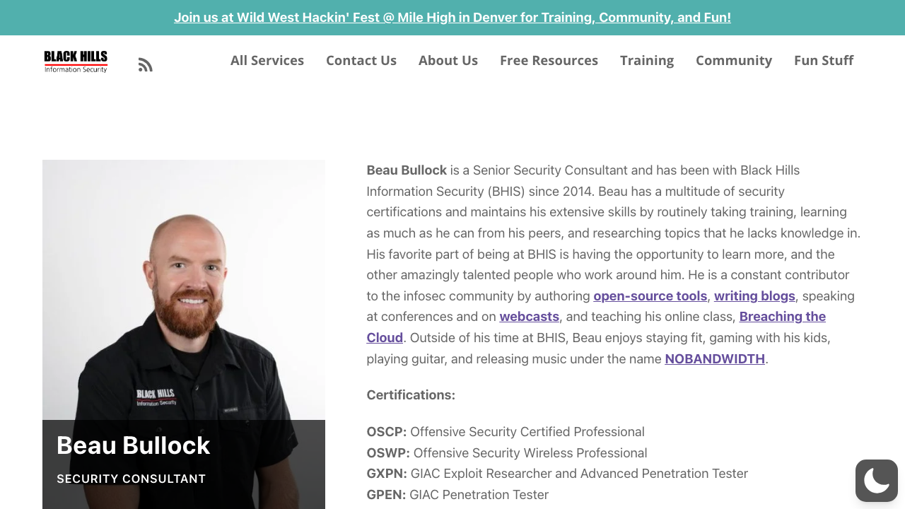 blackhillsinfosec.com - Team - Beau Bullock preview