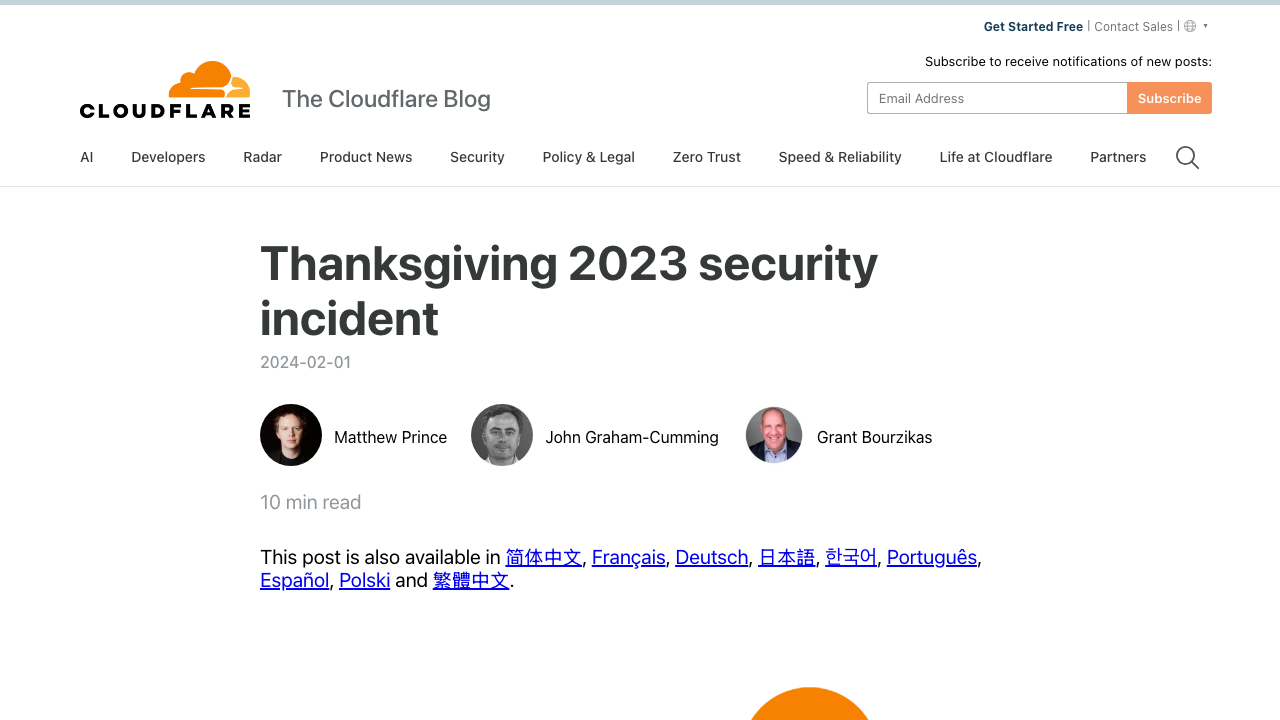 blog.cloudflare.com - Thanksgiving 2023 Security Incident preview