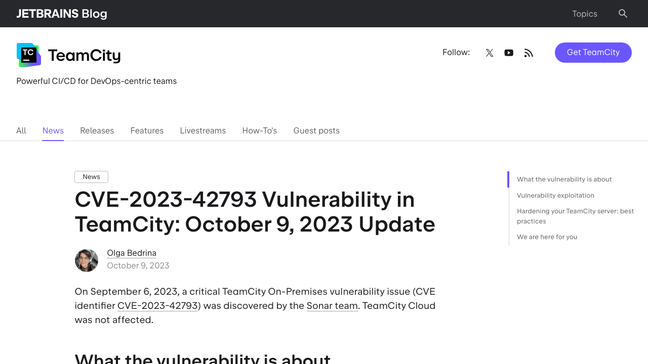 blog.jetbrains.com - Teamcity - 2023 - 10 - Cve 2023 42793 Vulnerability In Teamcity Update preview