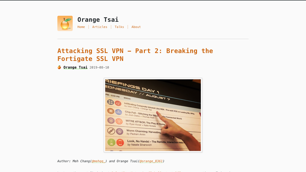 blog.orange.tw - Posts - 2019 08 Attacking Ssl Vpn Part 2 Breaking The Fortigate Ssl Vpn preview