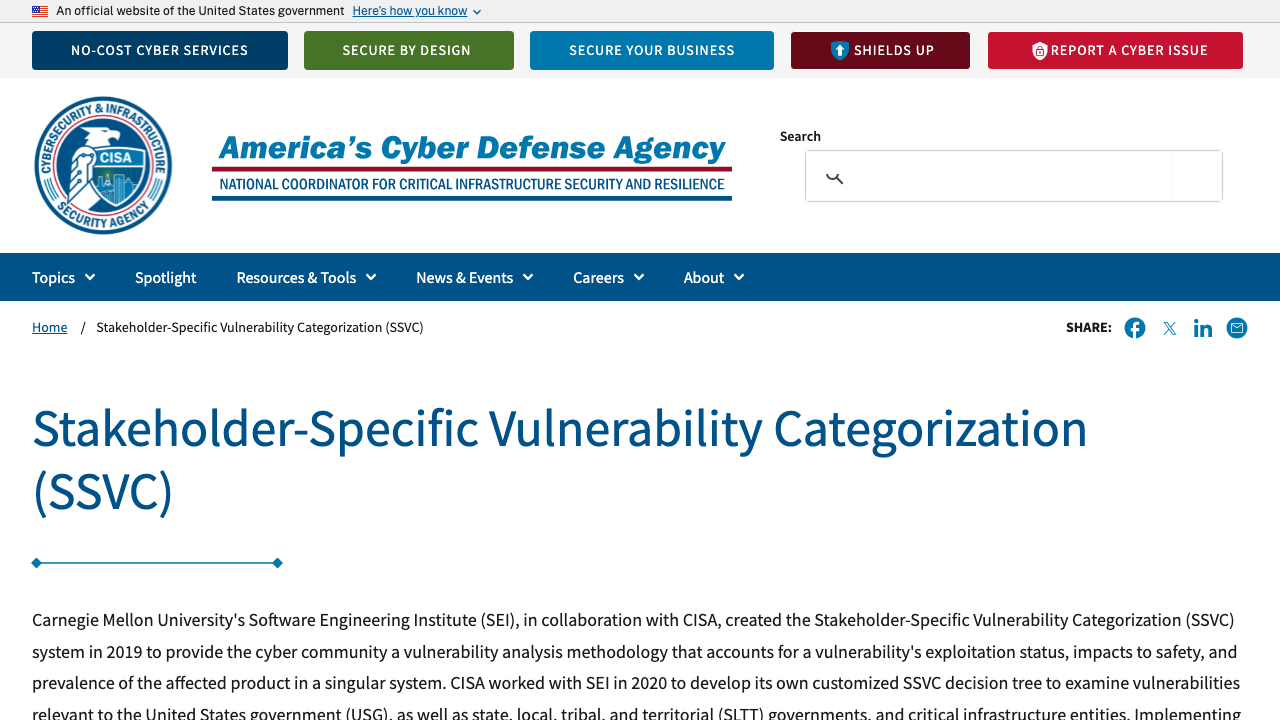 cisa.gov - Stakeholder Specific Vulnerability Categorization Ssvc preview