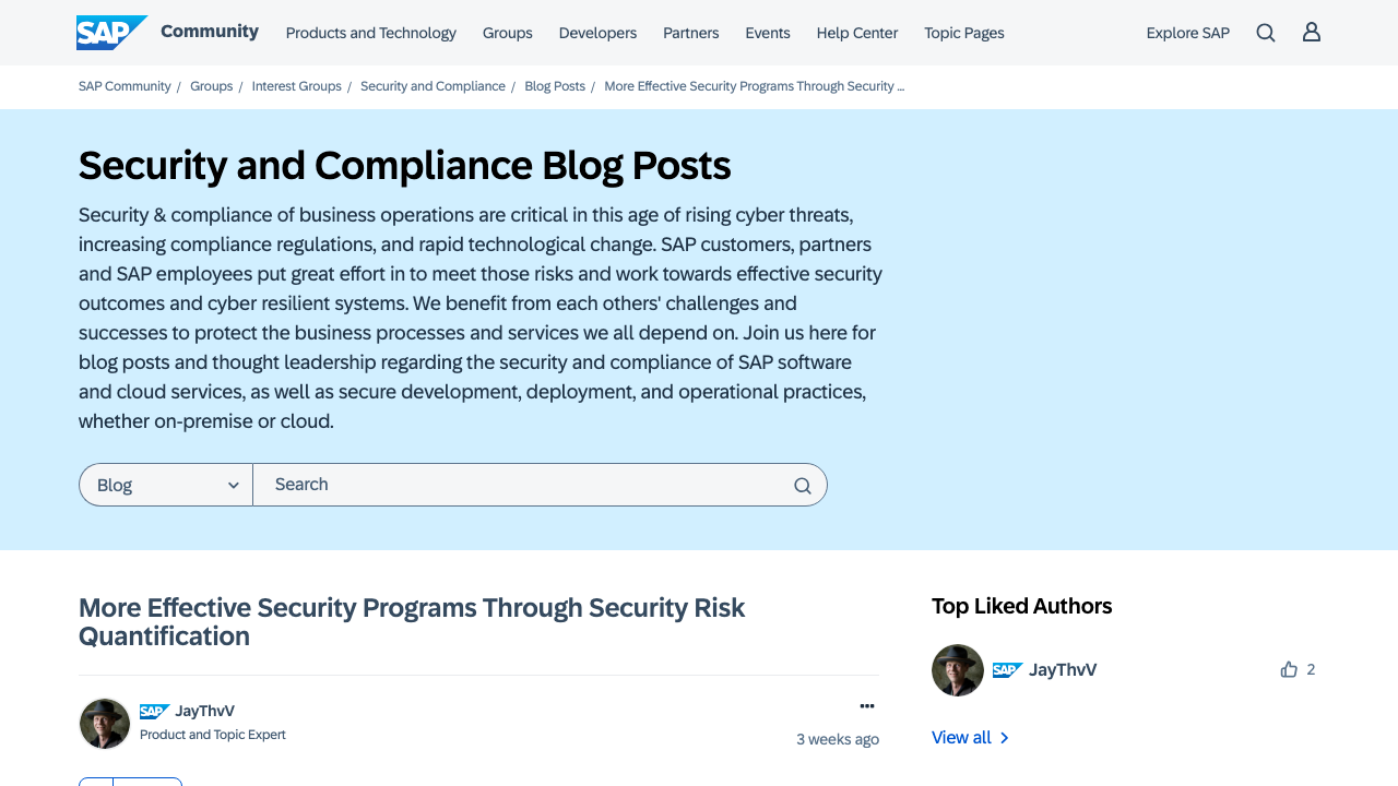 community.sap.com - T5 - Security And Compliance Blog Posts - More Effective Security Programs Through Security Risk Qua