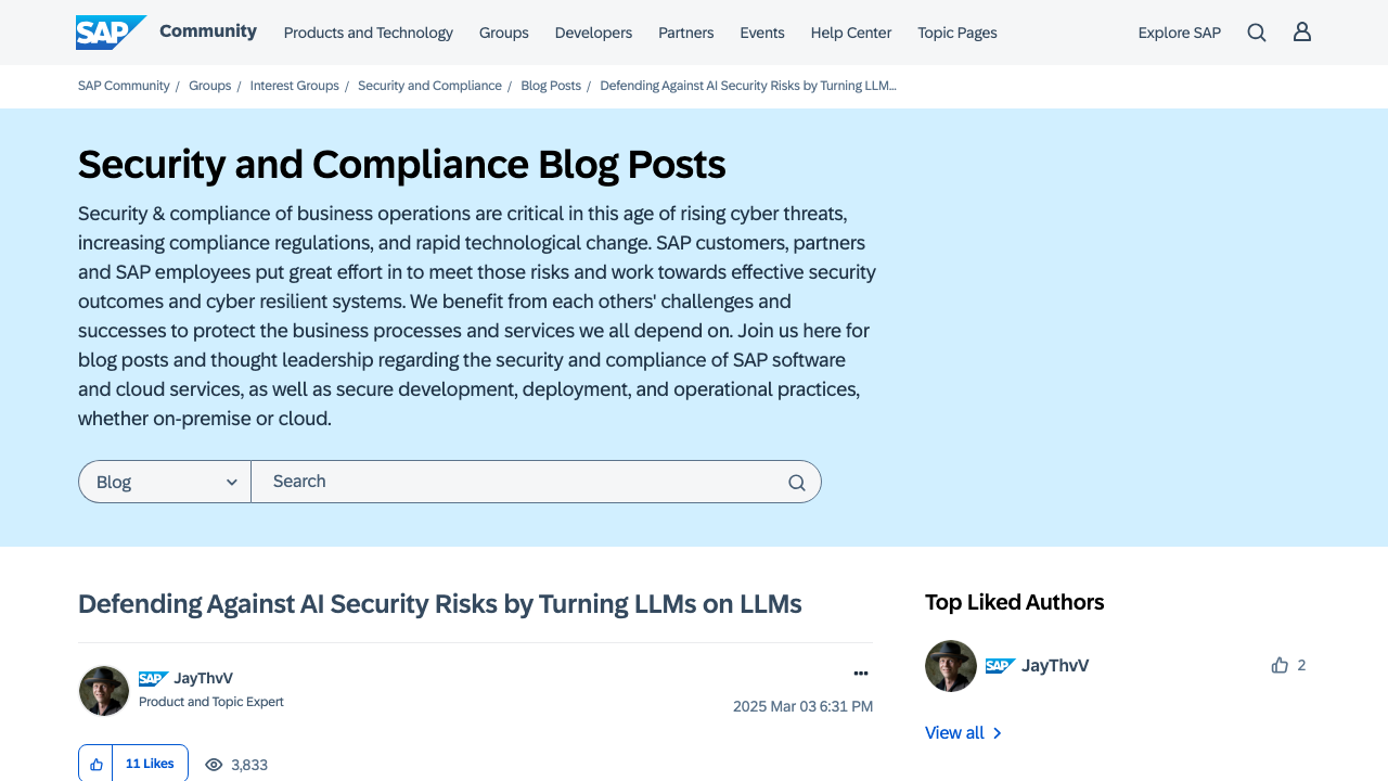 community.sap.com - T5 - Security And Compliance Blogs - Defending Against Ai Security Risks By Turning Llms On Llms - B