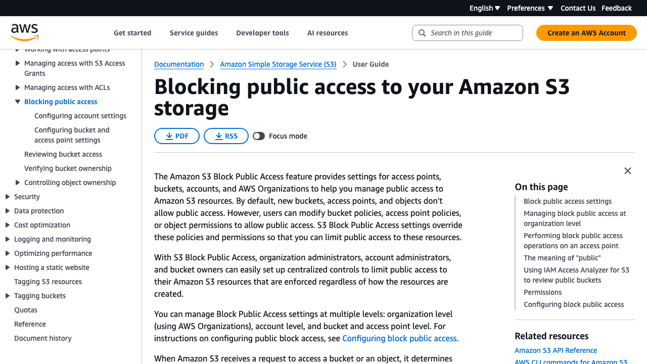 docs.aws.amazon.com - Amazons3 - Latest - Userguide - Access Control Block Public Access preview