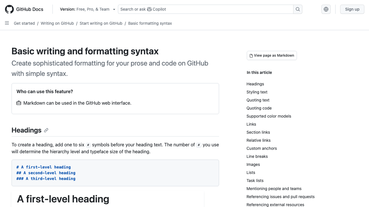 docs.github.com - En - Get Started - Writing On Github - Getting Started With Writing And Formatting On Github - Basic W