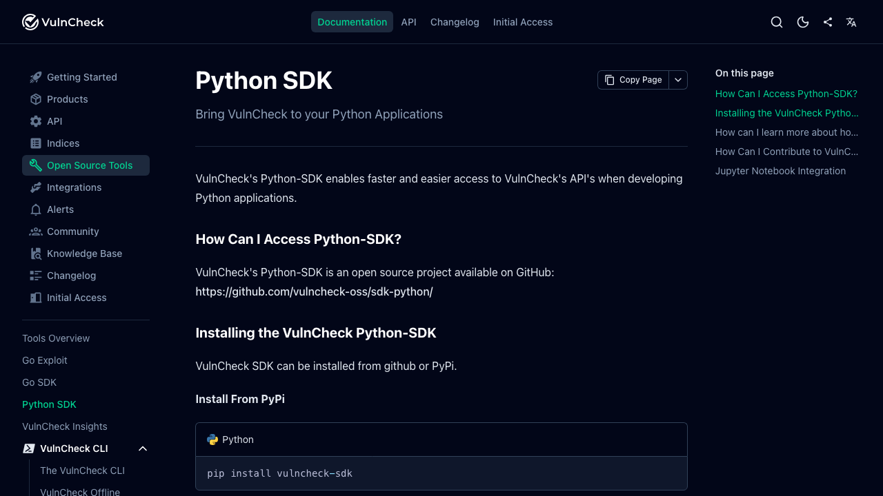 docs.vulncheck.com - Tools - Python Sdk preview