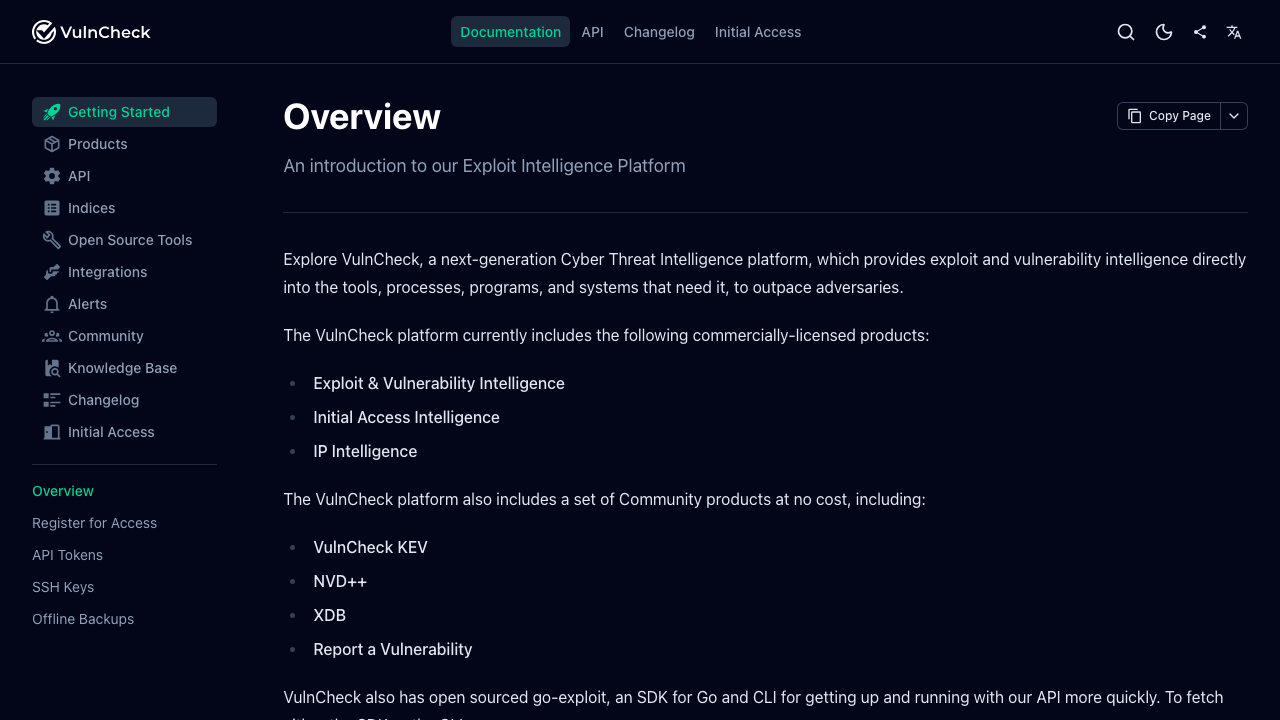docs.vulncheck.com - Getting Started preview