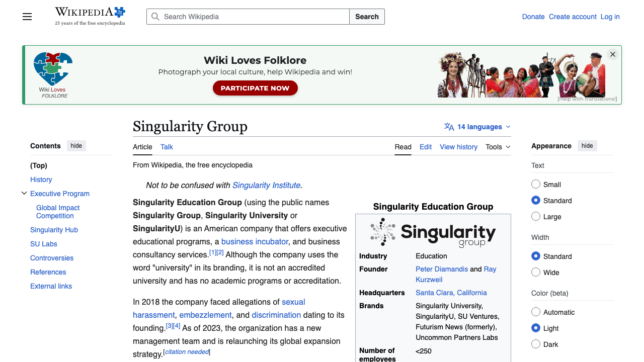 Wikipedia: wiki - Singularity Group preview