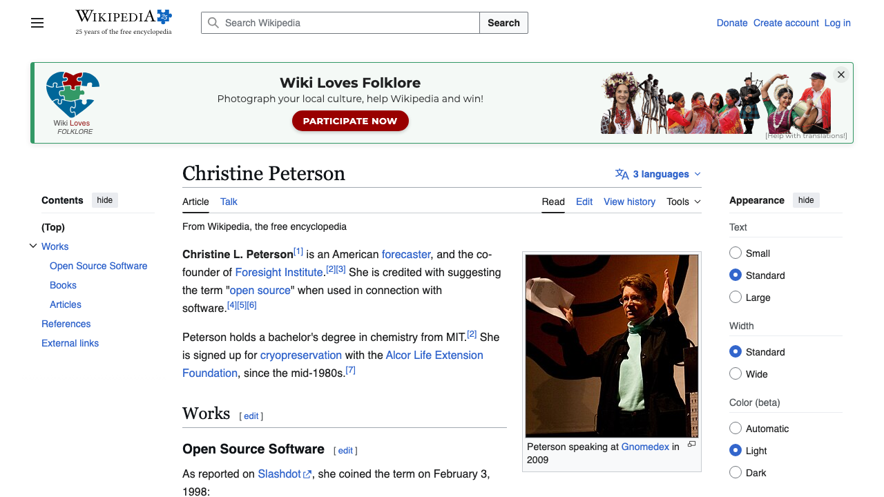 Wikipedia: wiki - Christine Peterson preview