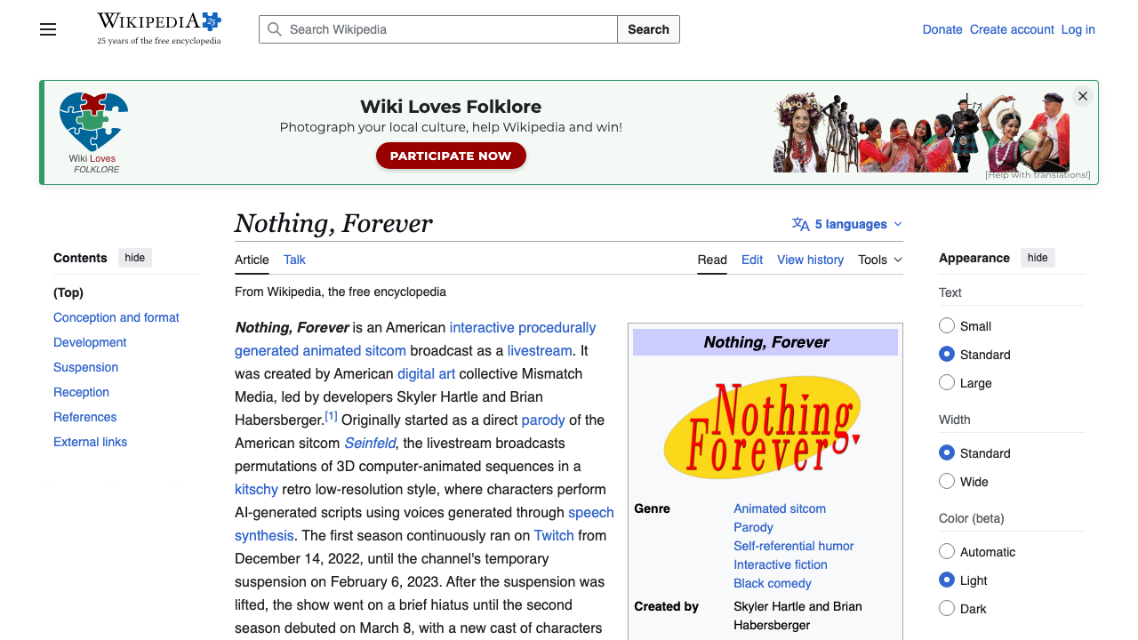 Wikipedia: wiki - Nothing, Forever preview