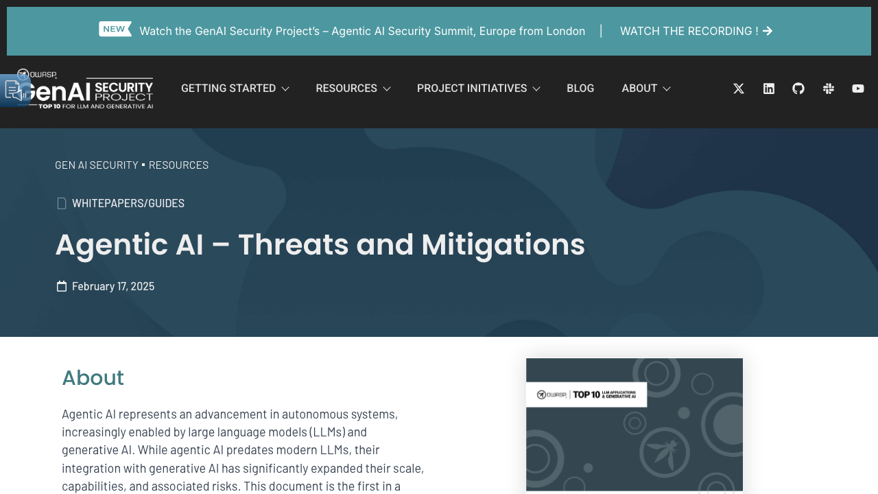 genai.owasp.org - Resource - Agentic Ai Threats And Mitigations preview