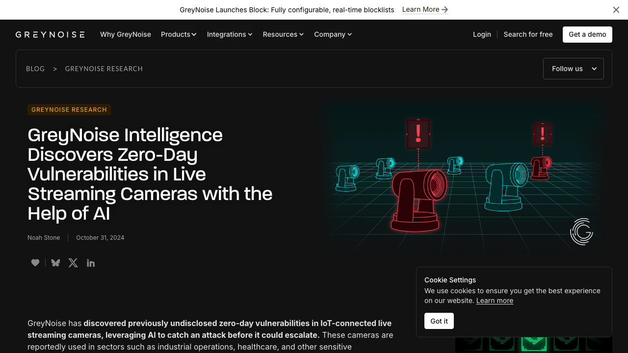 greynoise.io - Blog - Greynoise Intelligence Discovers Zero Day Vulnerabilities In Live Streaming Cameras With The Help 