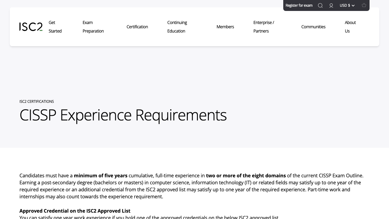 isc2.org - Certifications - Cissp - Cissp Experience Requirements preview