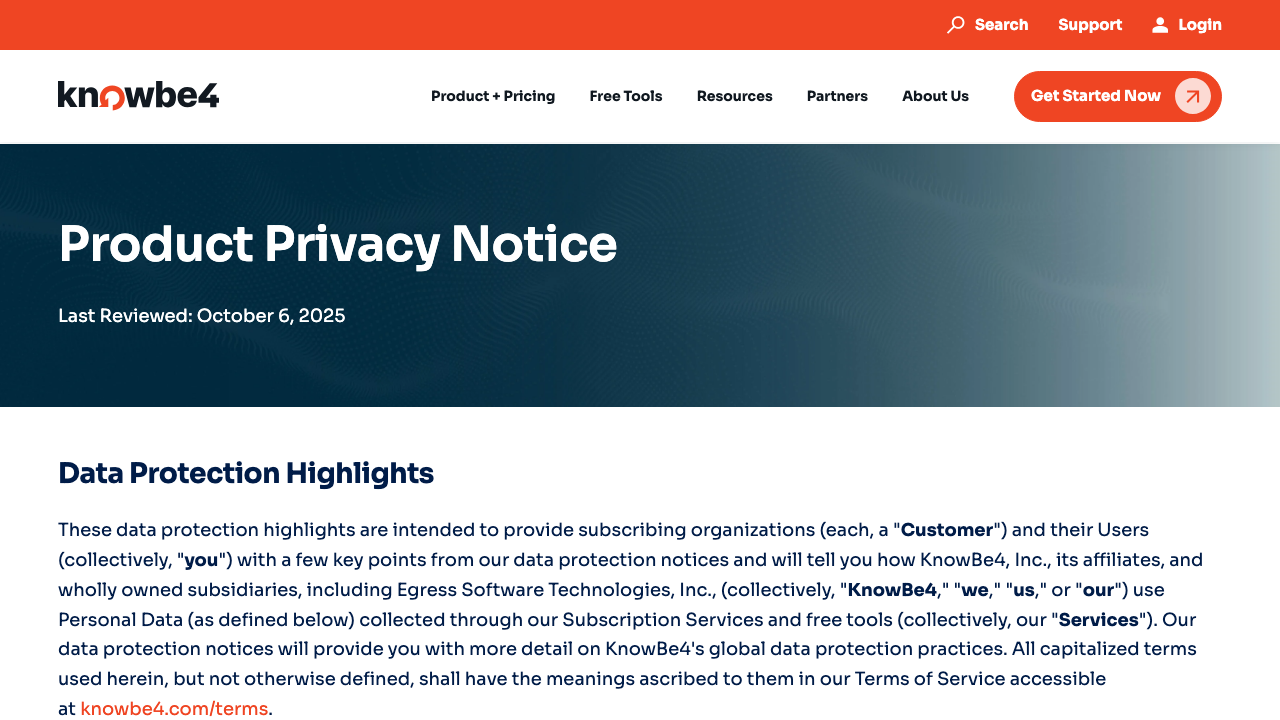 knowbe4.com - Product Privacy Notice preview