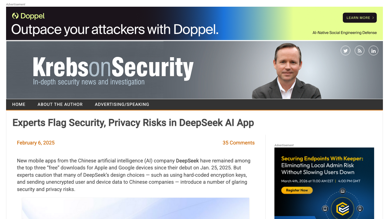 krebsonsecurity.com - 2025 - 02 - Experts Flag Security Privacy Risks In Deepseek Ai App preview