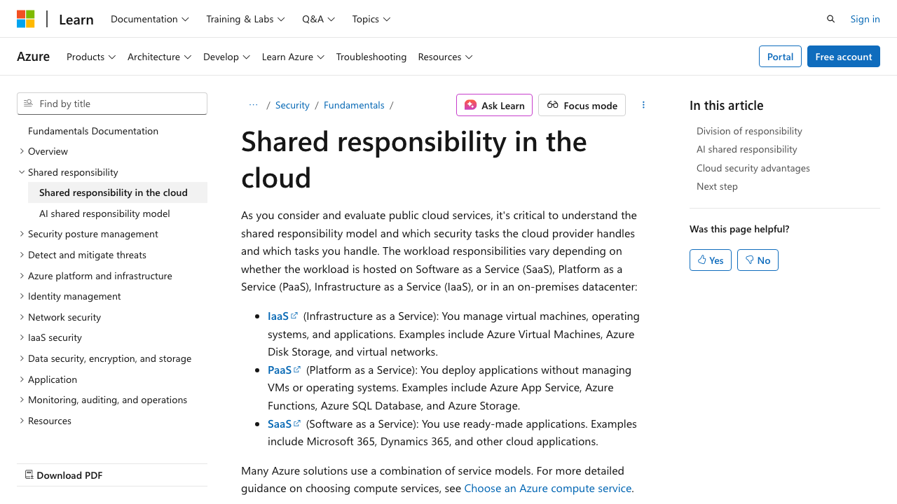 learn.microsoft.com - En Us - Azure - Security - Fundamentals - Shared Responsibility preview