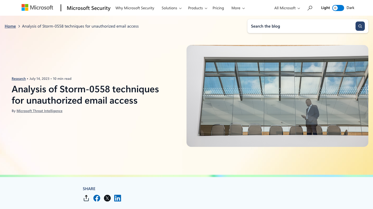 microsoft.com - En Us - Security - Blog - 2023 - 07 - 14 - Analysis Of Storm 0558 Techniques For Unauthorized Email Acce