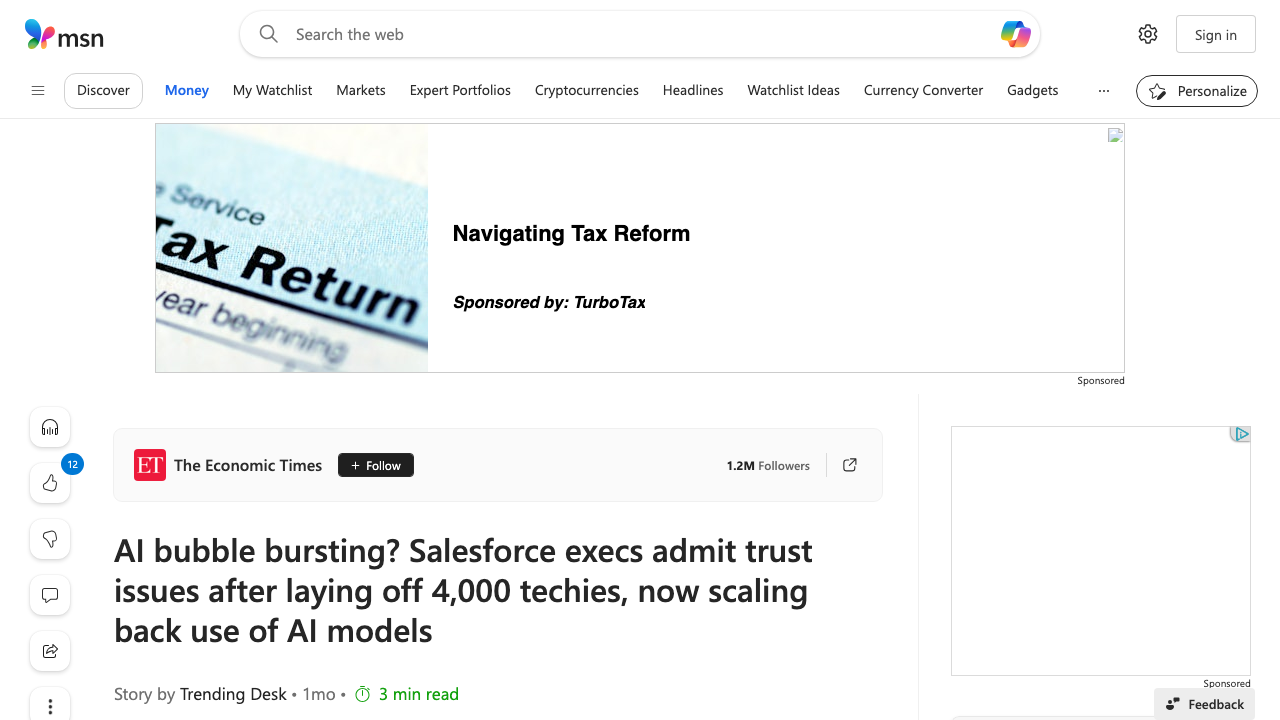 msn.com - En In - Money - News - Ai Bubble Bursting Salesforce Execs Admit Trust Issues After Laying Off 4000 Techies No