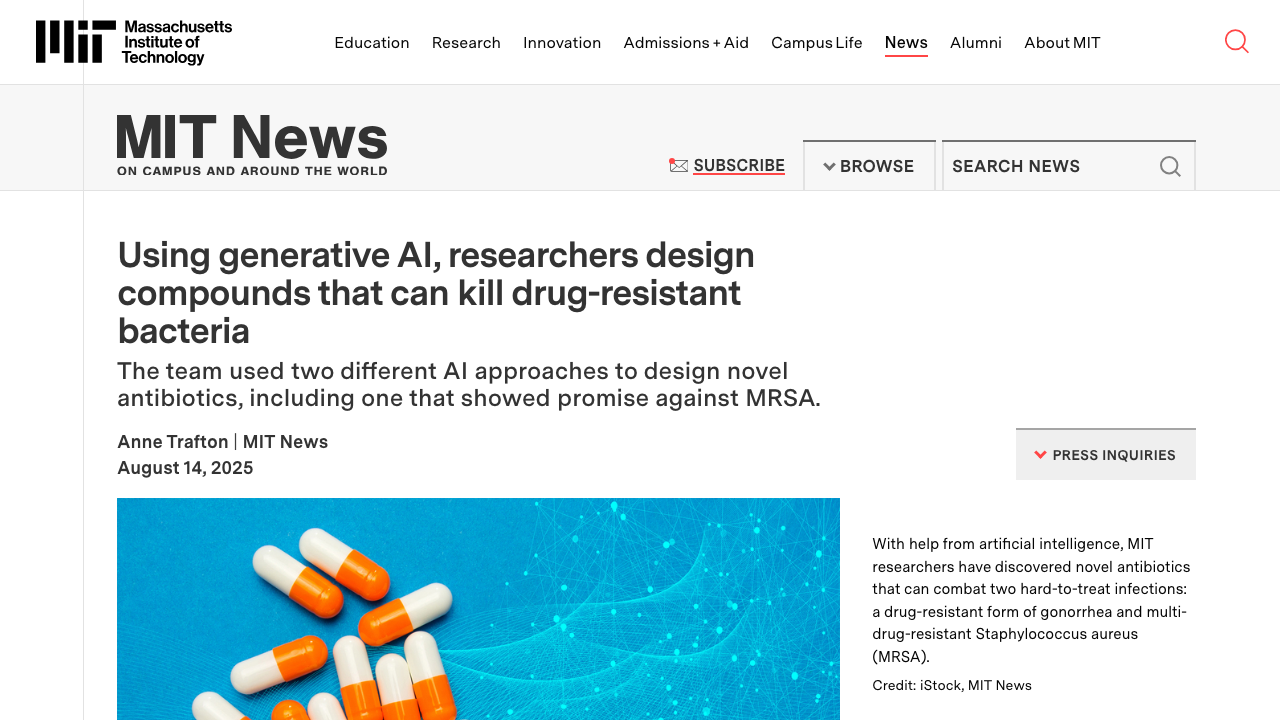 news.mit.edu - 2025 - Using Generative Ai Researchers Design Compounds Kill Drug Resistant Bacteria 0814 preview