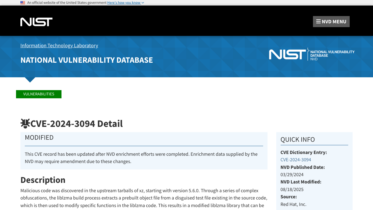 nvd.nist.gov - Vuln - Detail - Cve 2024 3094 preview