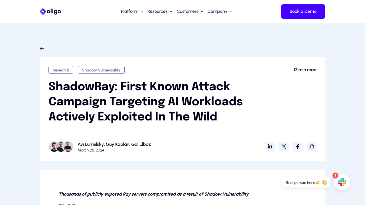 oligo.security - Blog - Shadowray Attack Ai Workloads Actively Exploited In The Wild preview