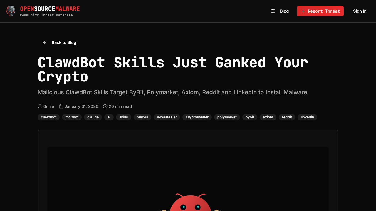 opensourcemalware.com - Blog - Clawdbot Skills Ganked Your Crypto preview