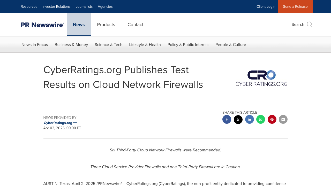 prnewswire.com - News Releases - Cyberratingsorg Publishes Test Results On Cloud Network Firewalls 302417806 preview