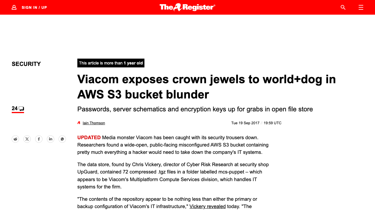theregister.com - 2017 - 09 - 19 - Viacom Exposure In Aws3 Bucket Blunder preview