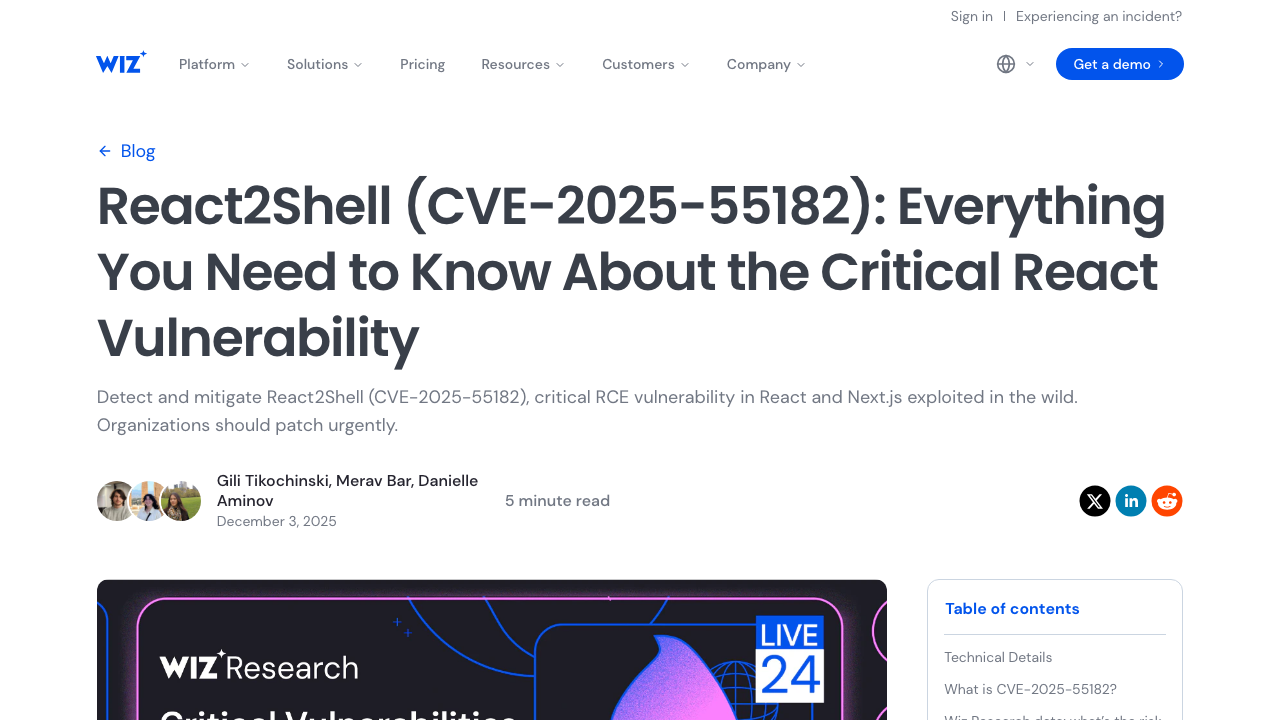 wiz.io - Blog - Critical Vulnerability In React Cve 2025 55182 preview