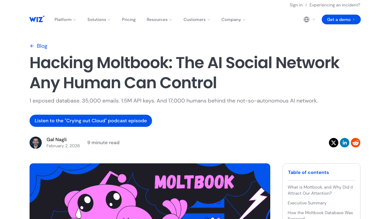 wiz.io - Blog - Exposed Moltbook Database Reveals Millions Of Api Keys preview