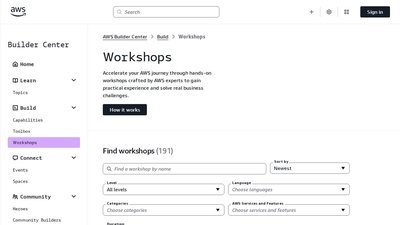 AWS Workshops Catalog preview